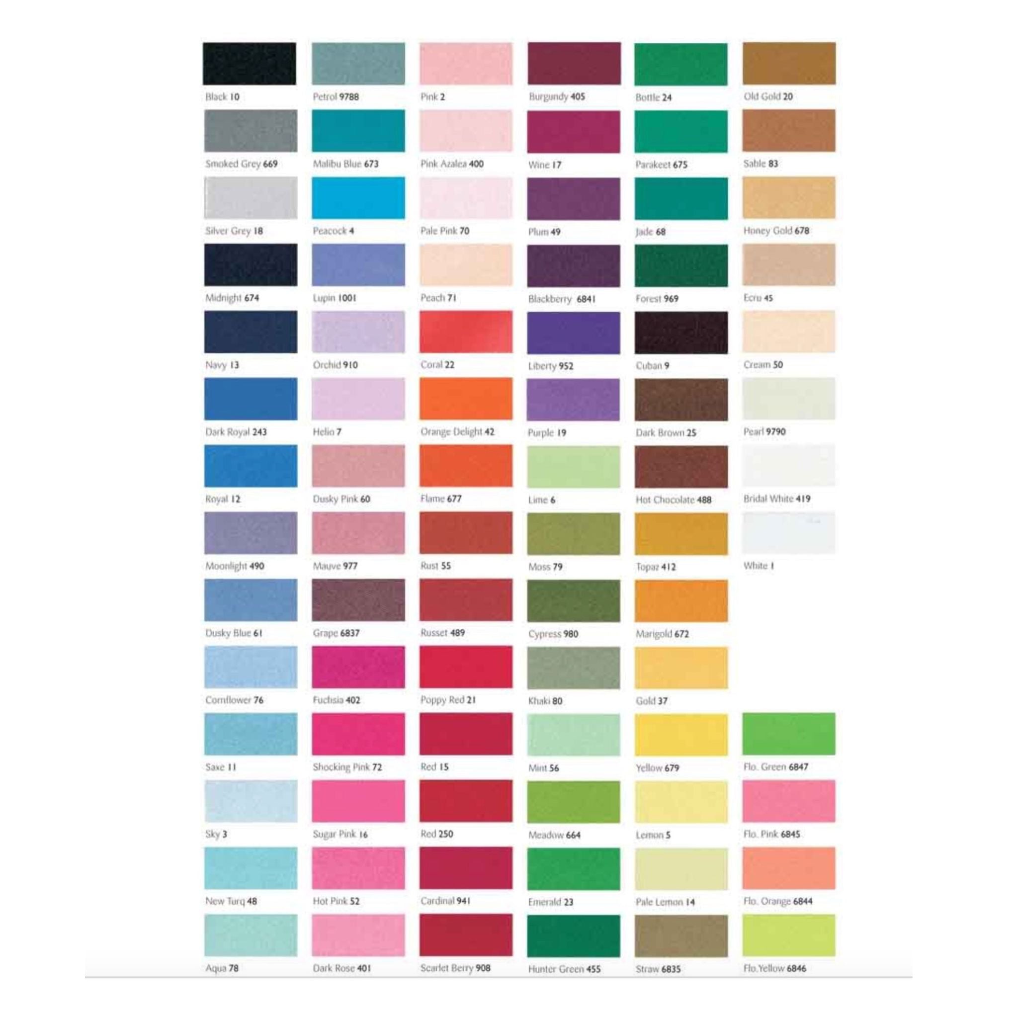 Berisfords Double Satin Shade Card article 3501