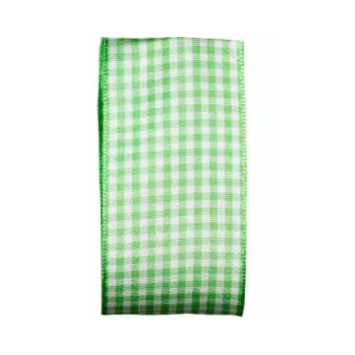 Meadow green woven gingham ribbon by Berisfords Article 7391