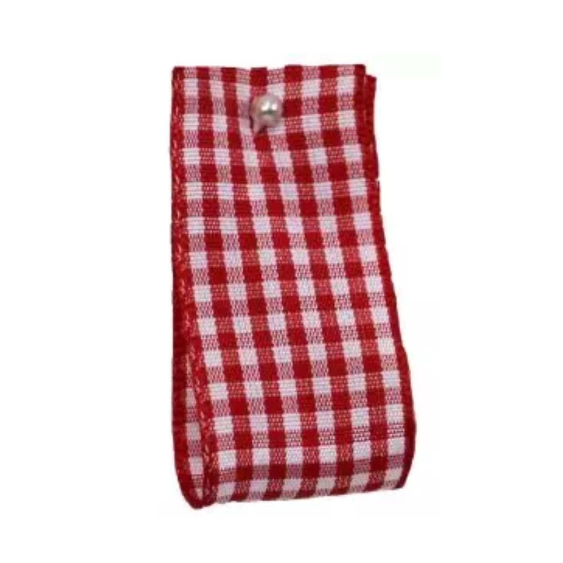 Red woven gingham ribbon by Berisfords Article 7391