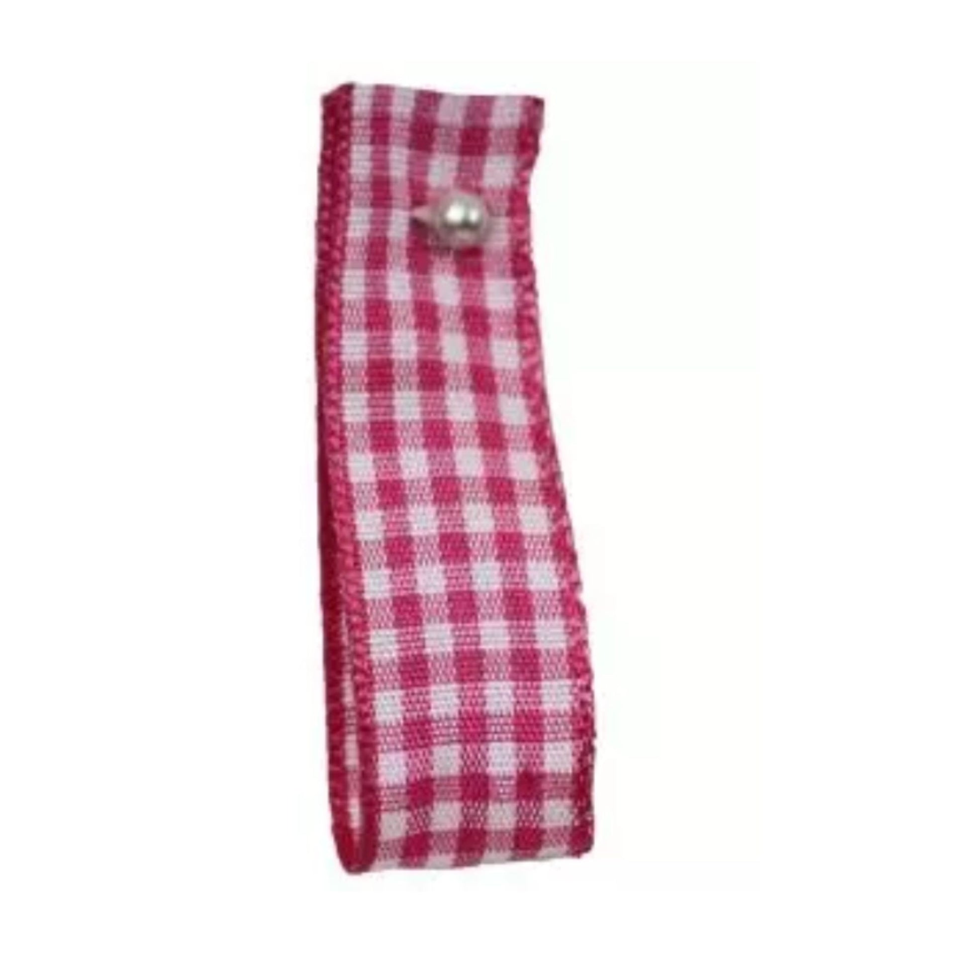 Shocking pink woven gingham ribbon by Berisfords Article 7391