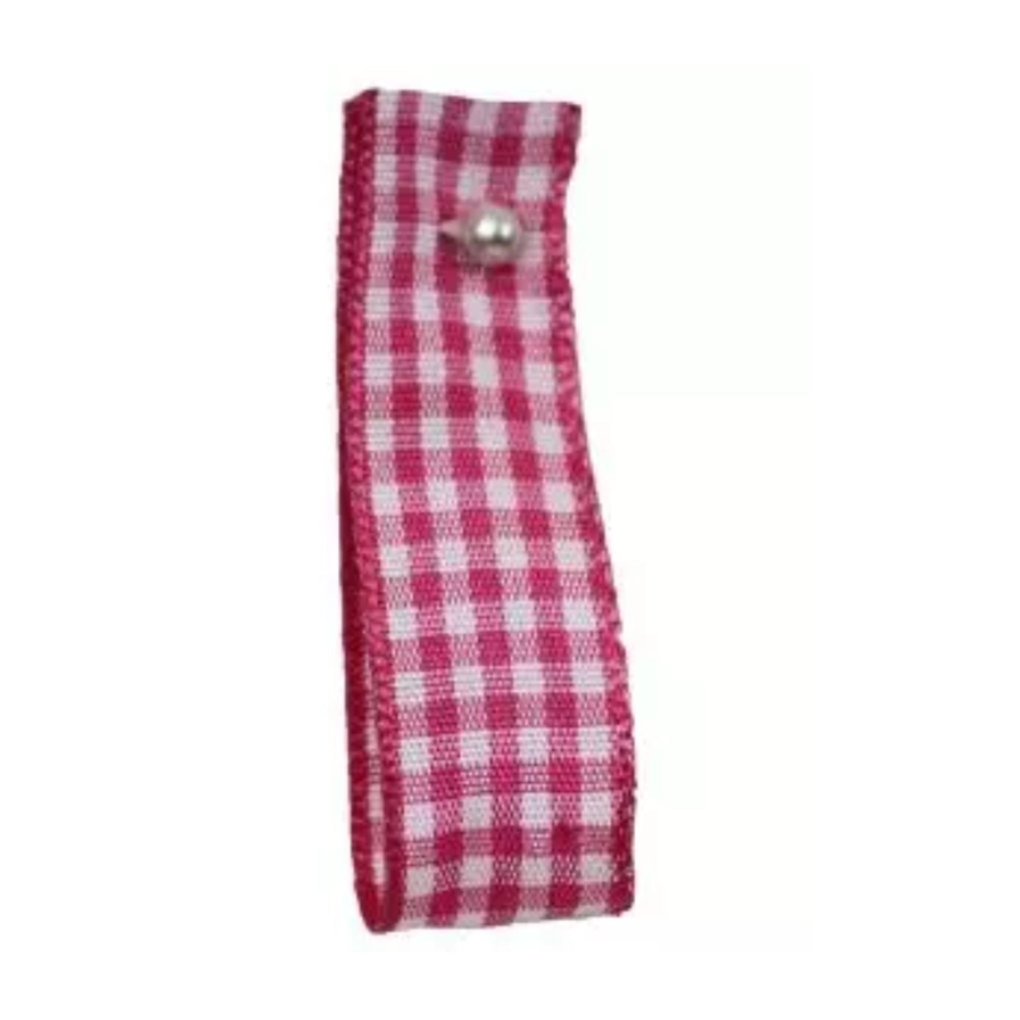 Shocking pink woven gingham ribbon by Berisfords Article 7391