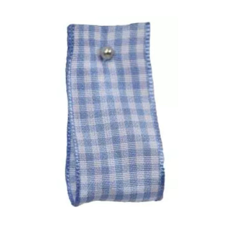 Sky blue woven gingham ribbon by Berisfords Article 7391