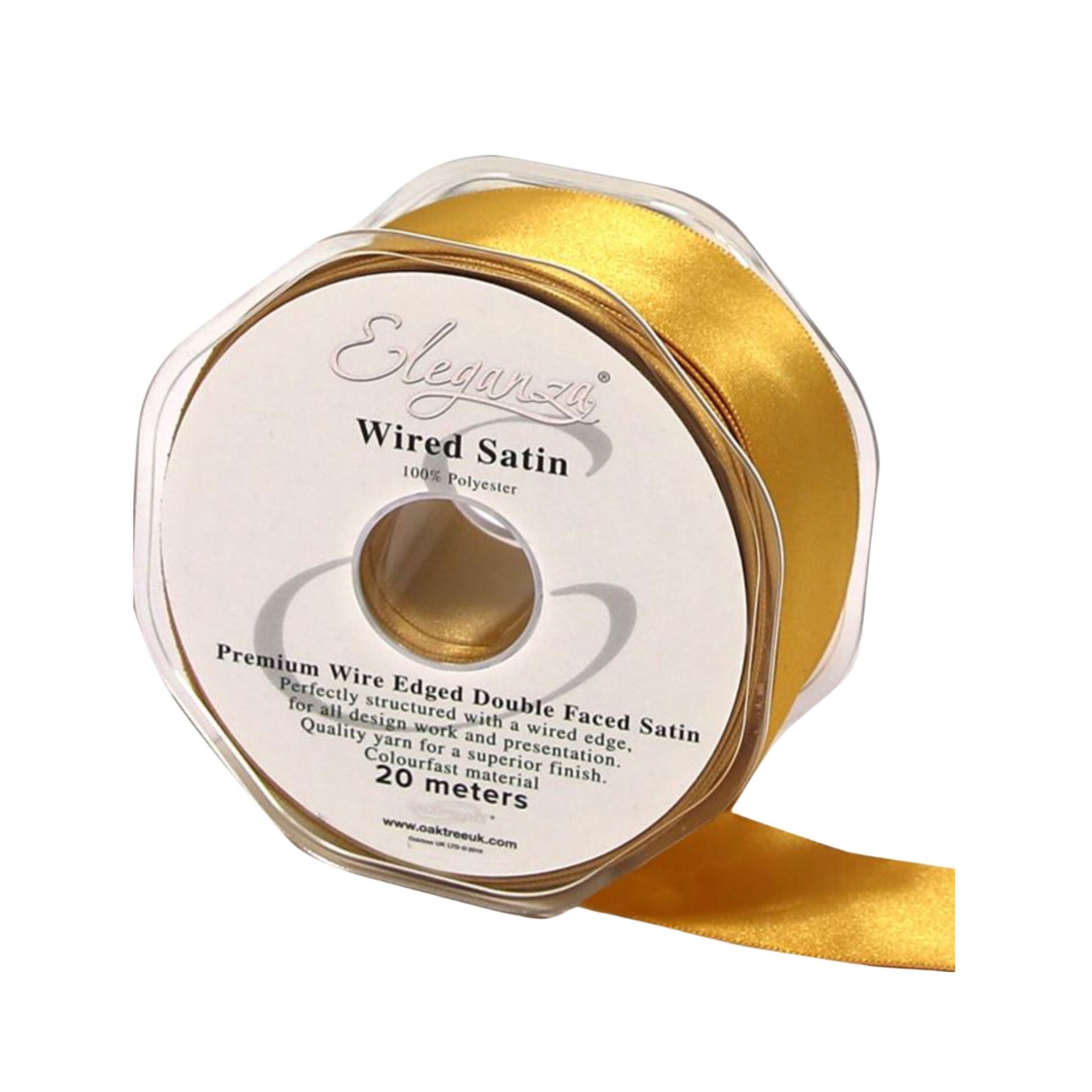 Wired Edged Satin Ribbon - 25mm & 38mm Col: Gold