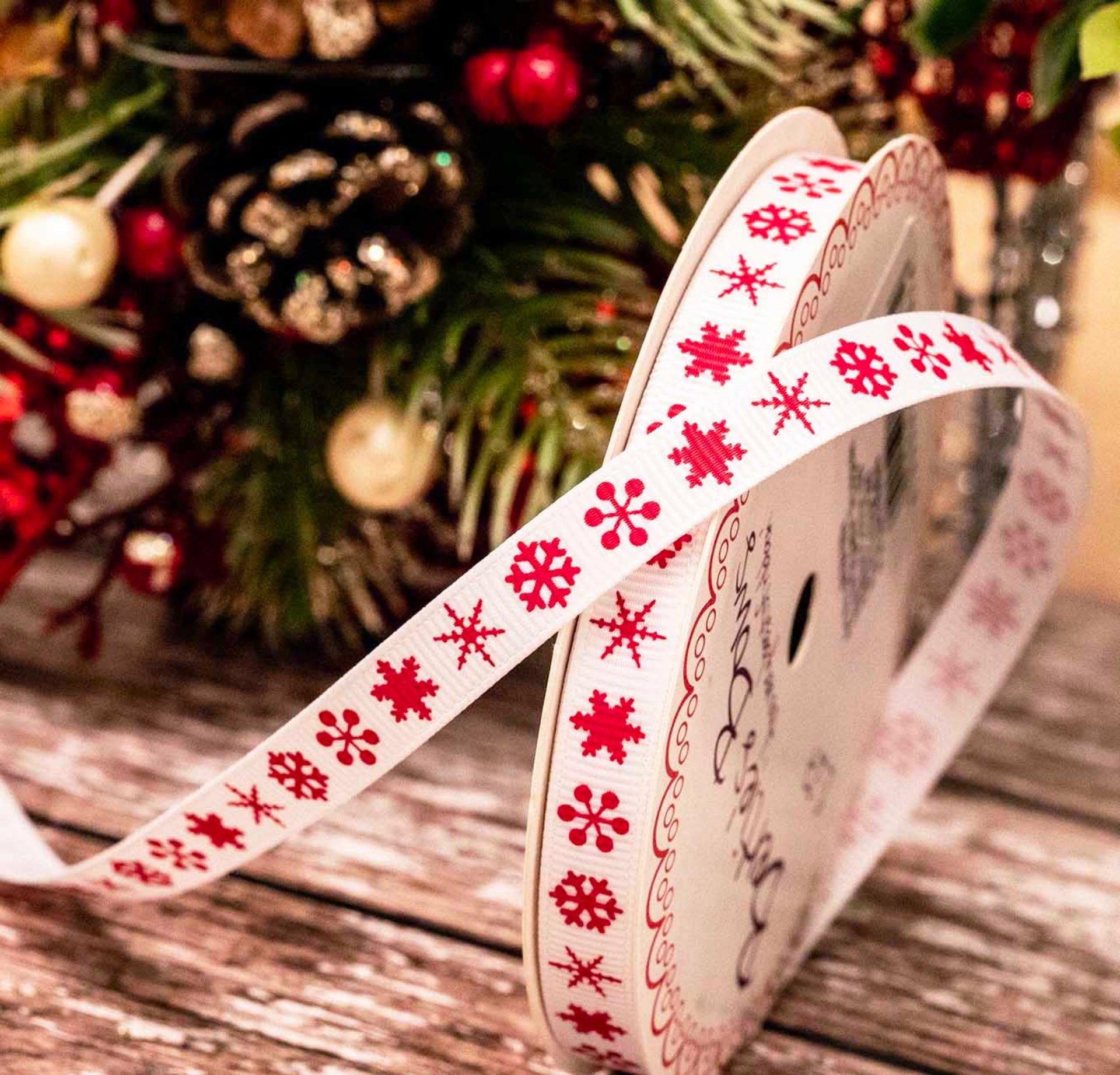 10mm Christmas Snowflake Grosgrain Ribbon x 3m