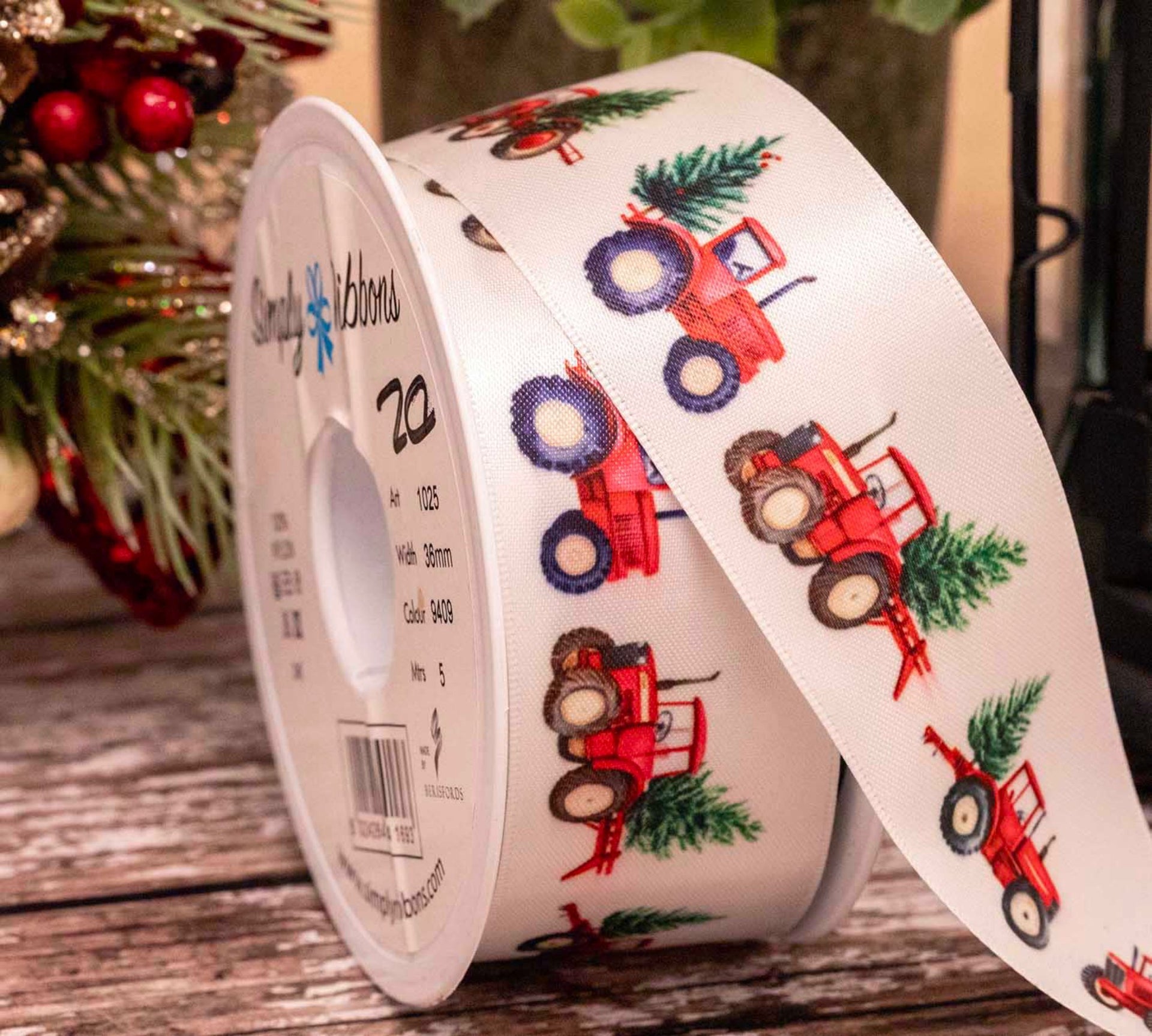 Christmas Tractor Ribbon 38mm