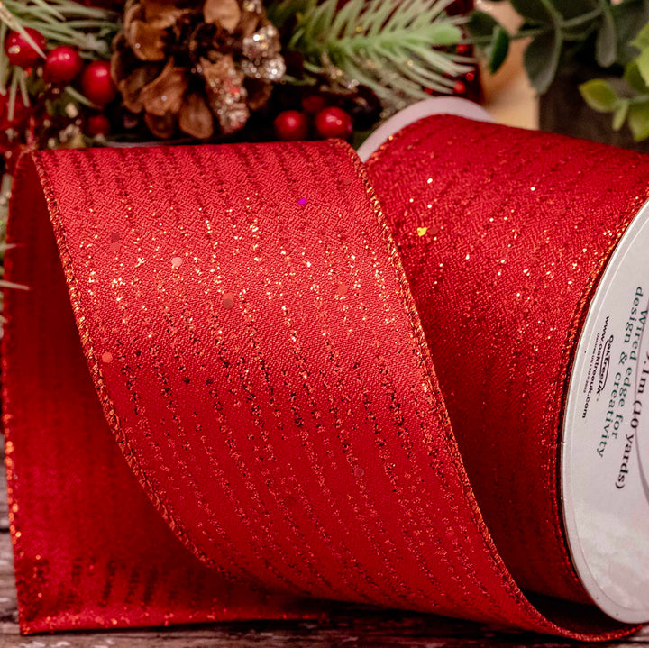 Red Shimmer Ribbon In A 63mm Width With Wired Edge